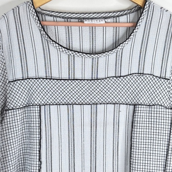 Habitat Boxy Tunic M 3/4 Sleeve Boho Lagenlook Mixed Print Black White Artsy - Picture 2 of 10